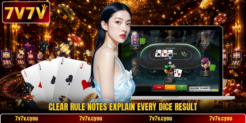 Clear rule notes explain every dice result Clear rule notes explain every dice result