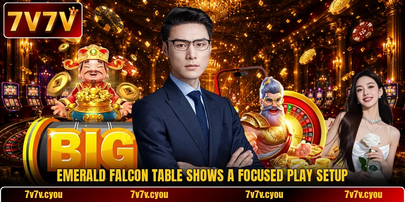 Emerald Falcon table shows a focused play setup Emerald Falcon table shows a focused play setup