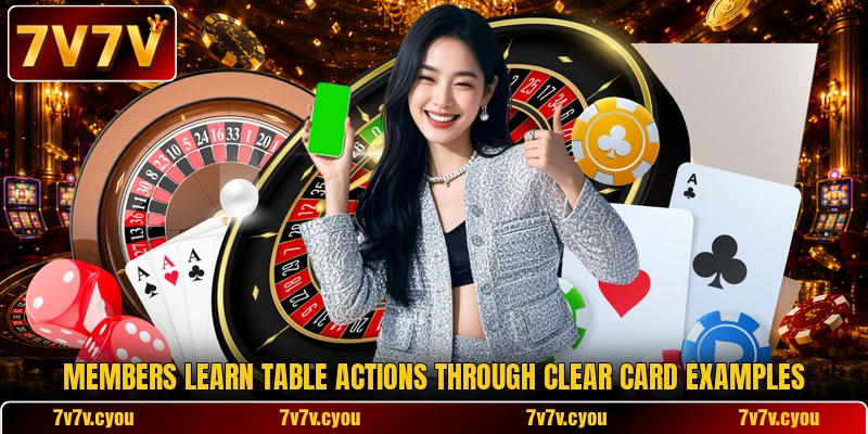 Members learn table actions through clear card examples Members learn table actions through clear card examples